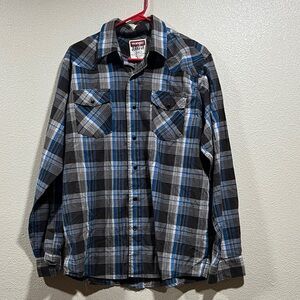 Wrangler Black, Blue & Gray Plaid Western Shirt